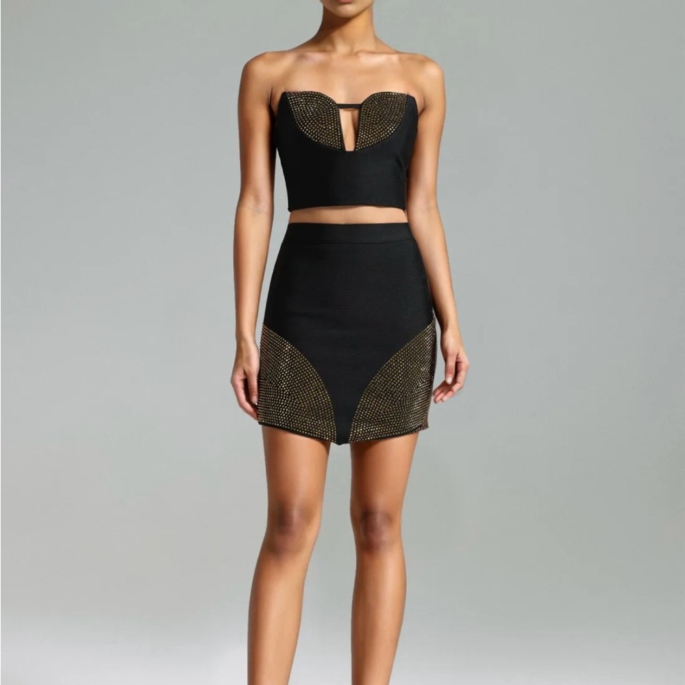 Black and Gold Strapless Two-Piece Set